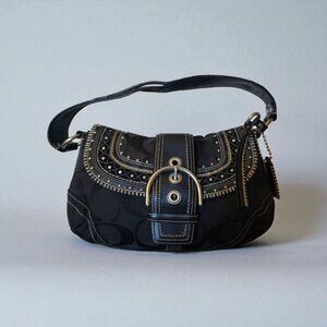 Coach 10484 Y2K Soho Black Signature Jacquard & Leather Studded Buckle Shoulder